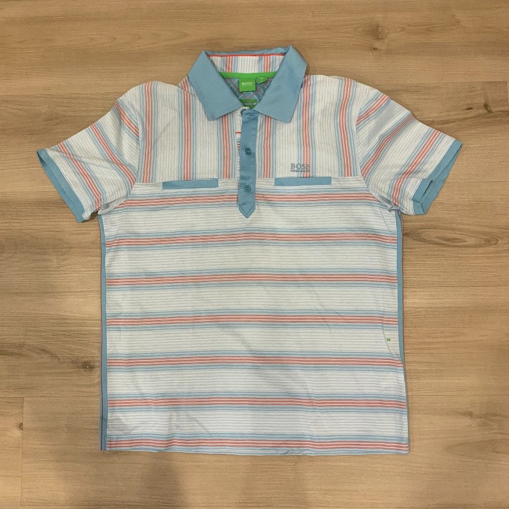 Men's Hugo Boss Polo shirt Modern fit size Large in blue red white stripes
